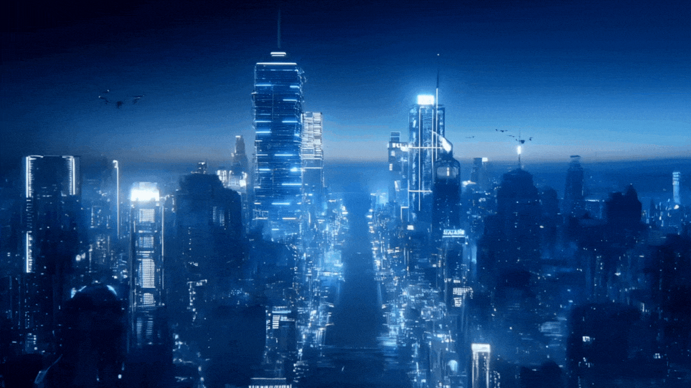 Video de bienvenida de ciudad futurista y tecnología de seguridad